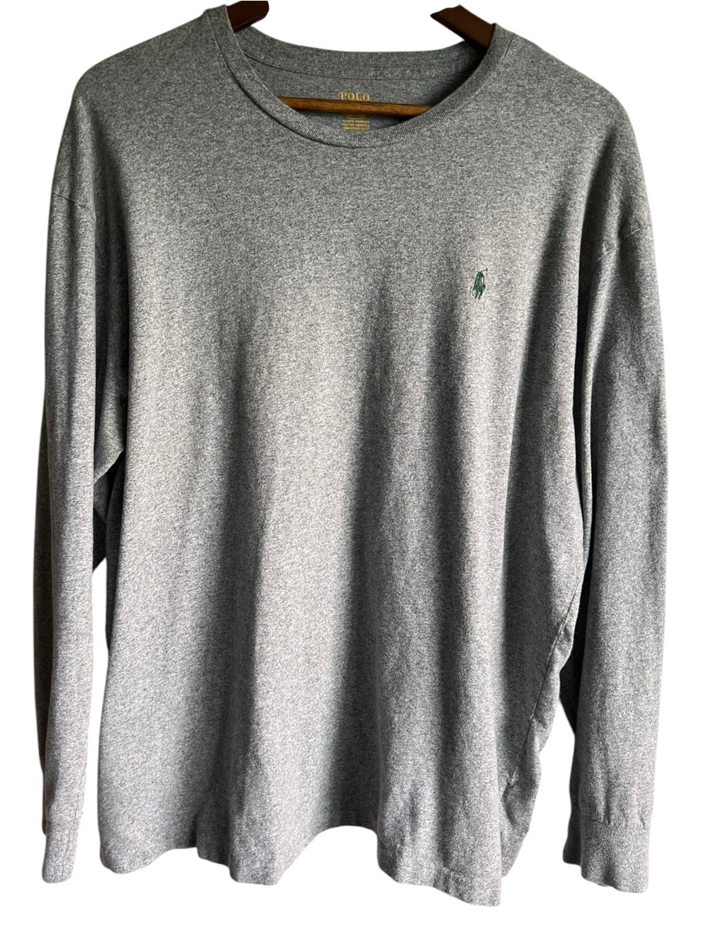 Polo Ralph Lauren Mens XL Long Sleeve T Shirt Gray Heather Green Pony Cotton